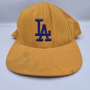 VTG Los Angeles Dodgers Fitted Baseball Hat 6 7/8 Gold Blue LA Made‎ In USA Cap